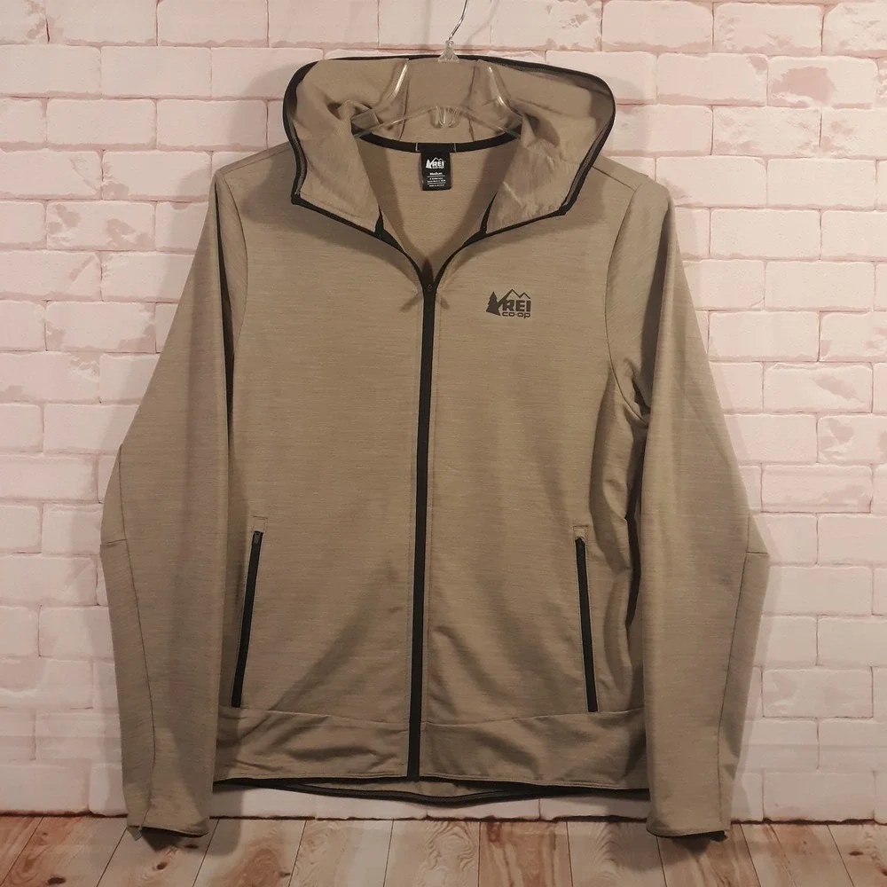 REI Jacket Mens M Full Zip Activewear Athletic Light Brown Outdoor Hiking Travel